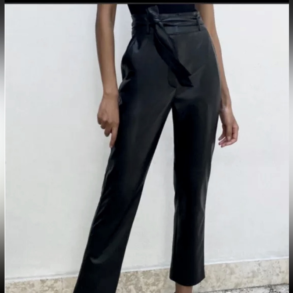 Aritzia Babaton Black High Waist Belted Vegan Leather Pants